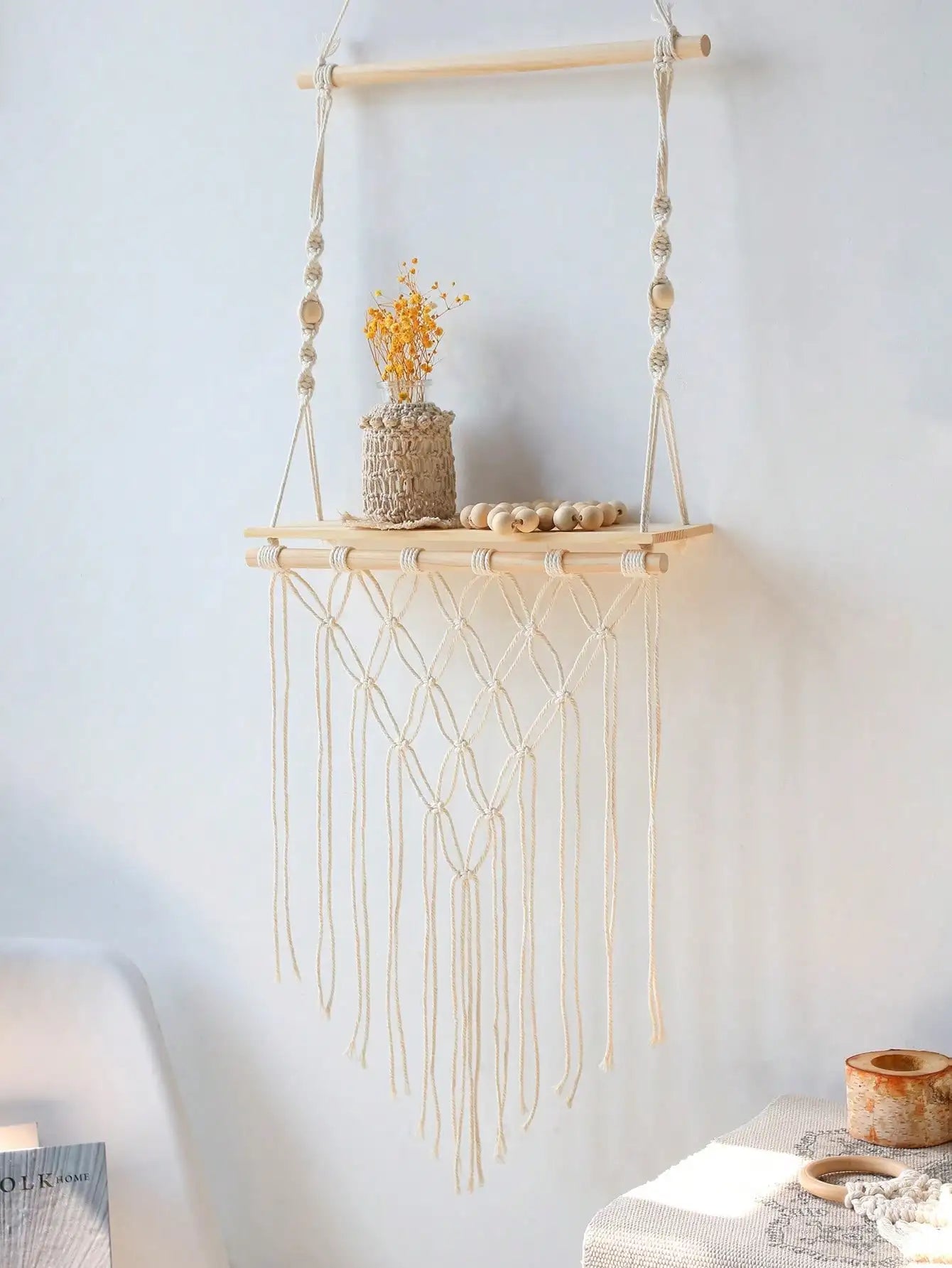 Support de rangement suspendu pour pots de fleurs en style boho