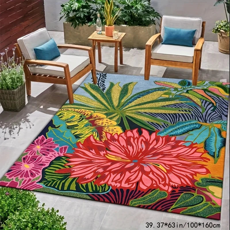 tapis fleurs exotiques moderne multicolore extérieur intérieur facile nettoyer résistant saleté anti dérapant salon