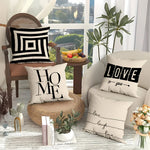 taies d'oreiller jacquard géométriques moderne non toxique 45x45cm polyester coton beige noir motifs textes
