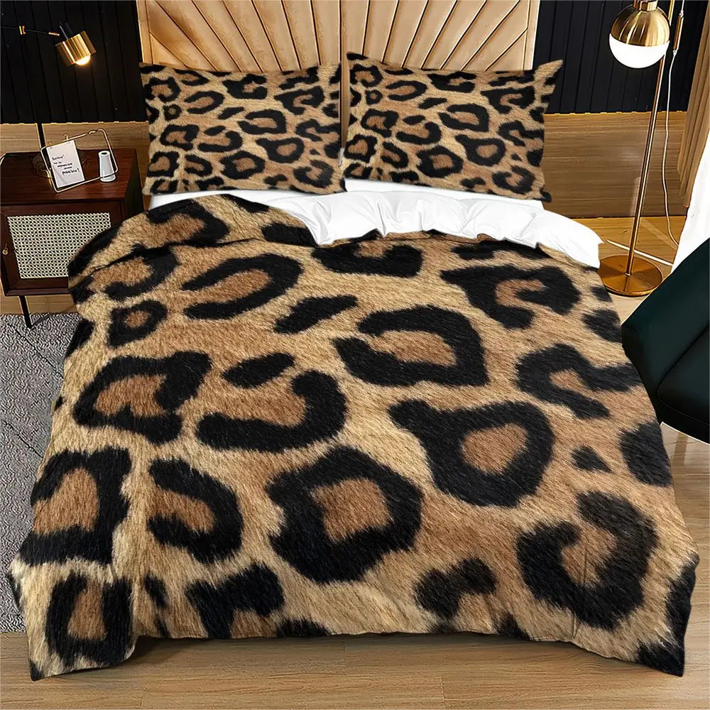 housse couette motif léopard moderne literie taies oreiller ensemble duvet polyester