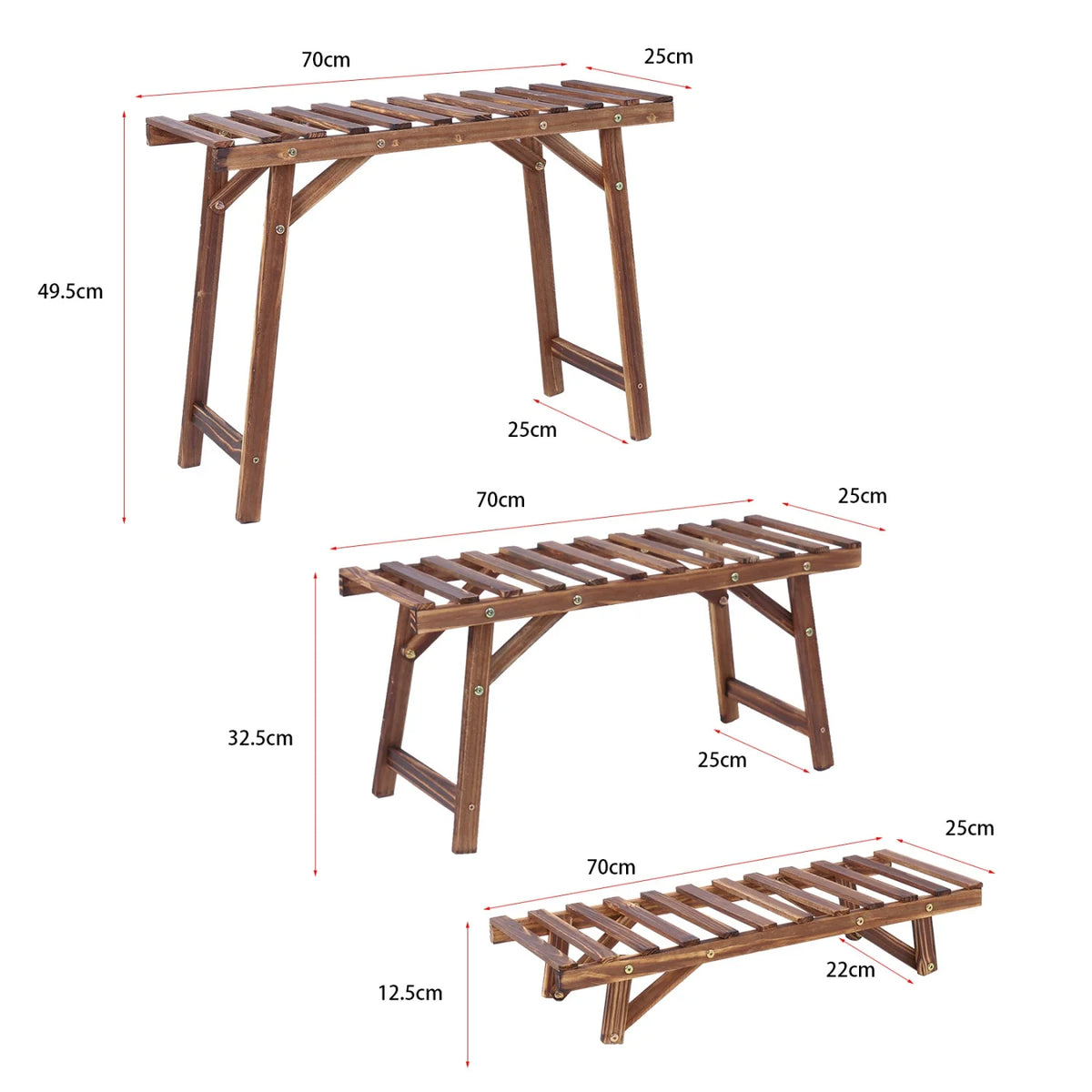 présentoir pliant bois moderne niveaux vis fixations plantes salon balcon 70cm 25cm