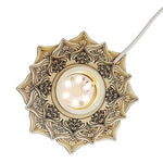 lampe décorative artisanale bois motif floral gravé or blanc vert bleu rouge