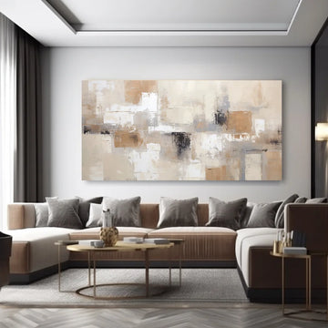 toile imprimée abstraite contemporaine sans cadre beige gris noir 100x40cm 30x60cm 40x80cm