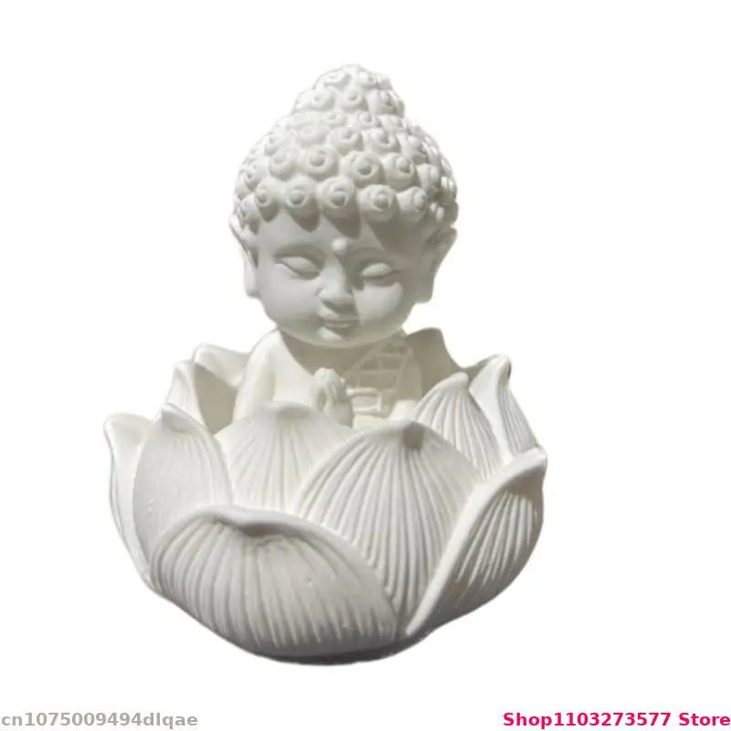 statuette artisanale bois blanc or fleurs lotus motifs floraux classique stand display craftsDecorationHomeAssement
