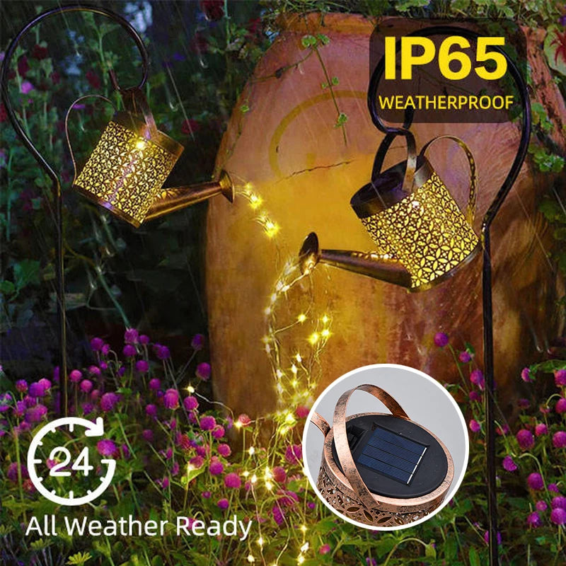 lampes solaires decoratives arrosoir bronze lumiere jaune ajourée rustiqueextérieur led ip65