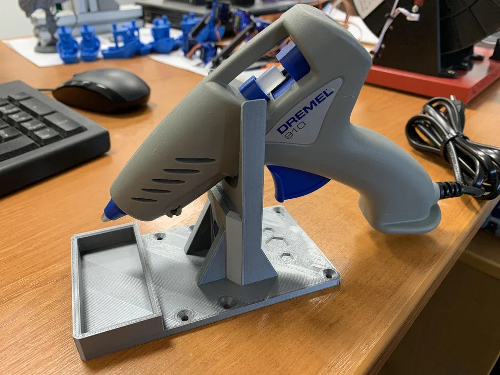 support pistolet colle thermique gris dremel 910 bac récupération impression 3d texturé fonctionnel utilitaire