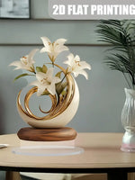 vase decoratif moderne fleur blanche taches dorées feuilles vertes beige deco salon