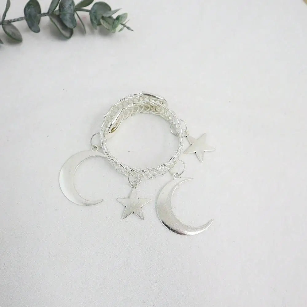 bracelet vintage boho lune étoiles anneaux bronze opalescent artisanal unique quà mode accessoris
