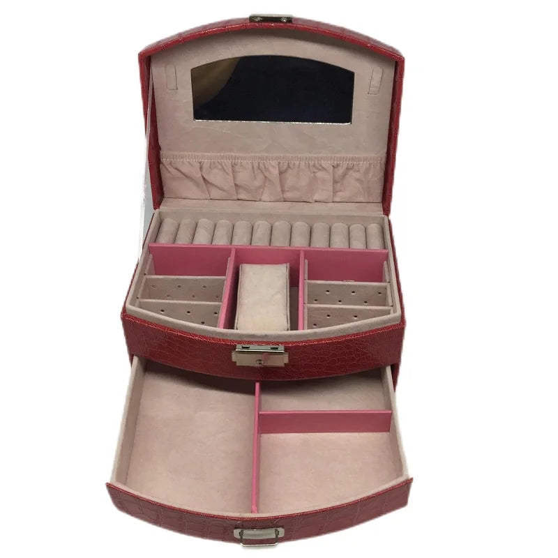 boîte bijoux cuir croco rose rouge violet classique cadenas rangement tiroir