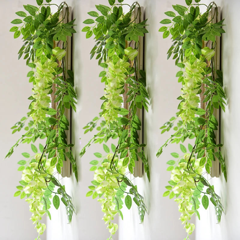 guirlande fleurs glycine artificielles violettes feuilles vertes décoration mariage intérieur plante suspendue longue naturelle