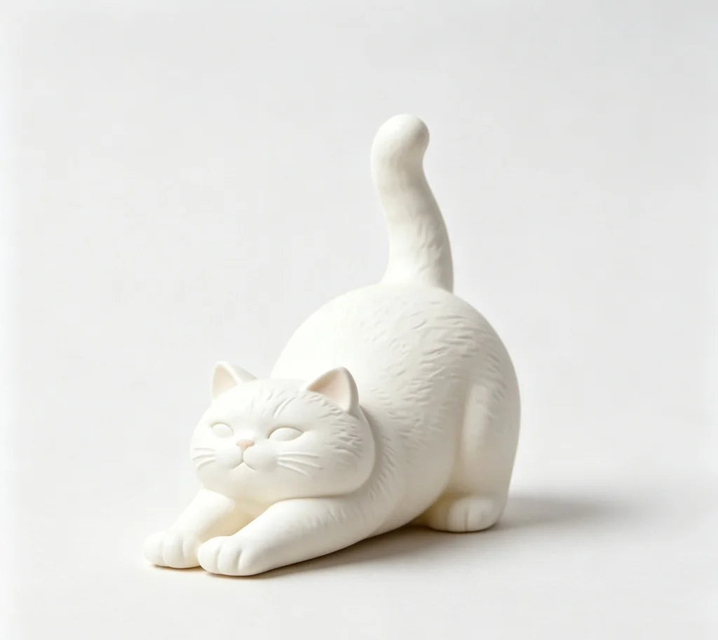 statue chat blanc decoratif minimaliste maison balcon ornement figurine animal lisse mate sculpté erotique