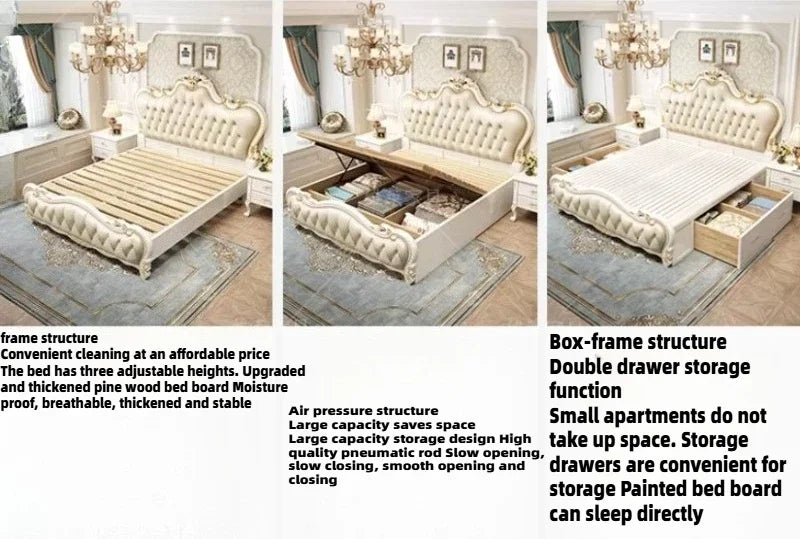 lit double bois classique beige doré tête lit tuftée chambre