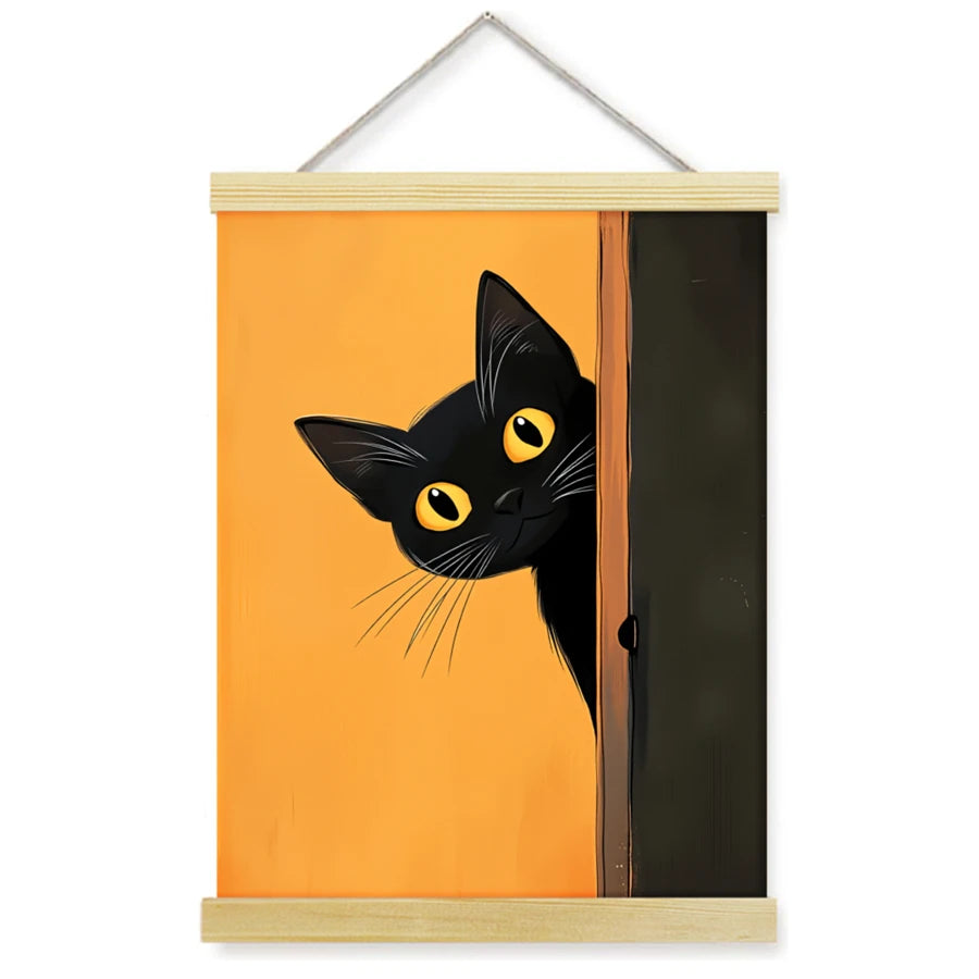 cadre mural moderne toile impression fleur chat minimaliste encre imperméable vertical prêt accrocher bois
