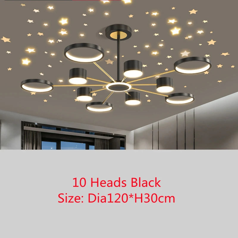 plafonnier led moderne ciel étoilé lune salon chambre enfant noir doré
