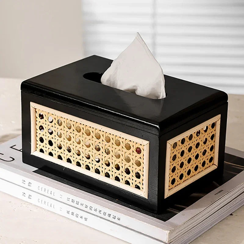 porte mouchoirs tissu amovible boîte carrée rattan noir meuble salon moderne minimaliste papier toilette