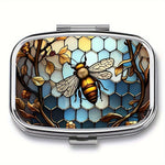 boîtes pilules compartiments bouton fermure artisanal motif abeille floral géométrique