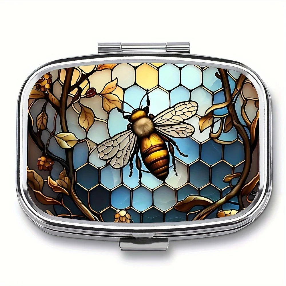 boîtes pilules compartiments bouton fermure artisanal motif abeille floral géométrique