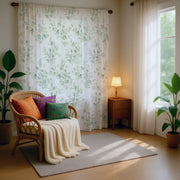 Rideau voilage vert branche et bourgeon translucide - Décoration murale pastorale pour salon et chambre