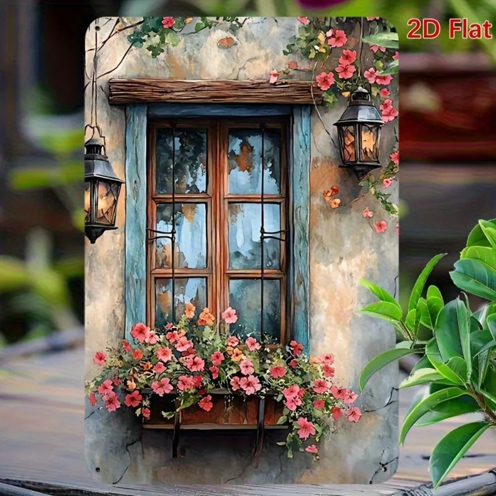 décoration murale vintage plaque métal fleurs bleu brun rose vert rustic adhésif fixeintérieurextérieur