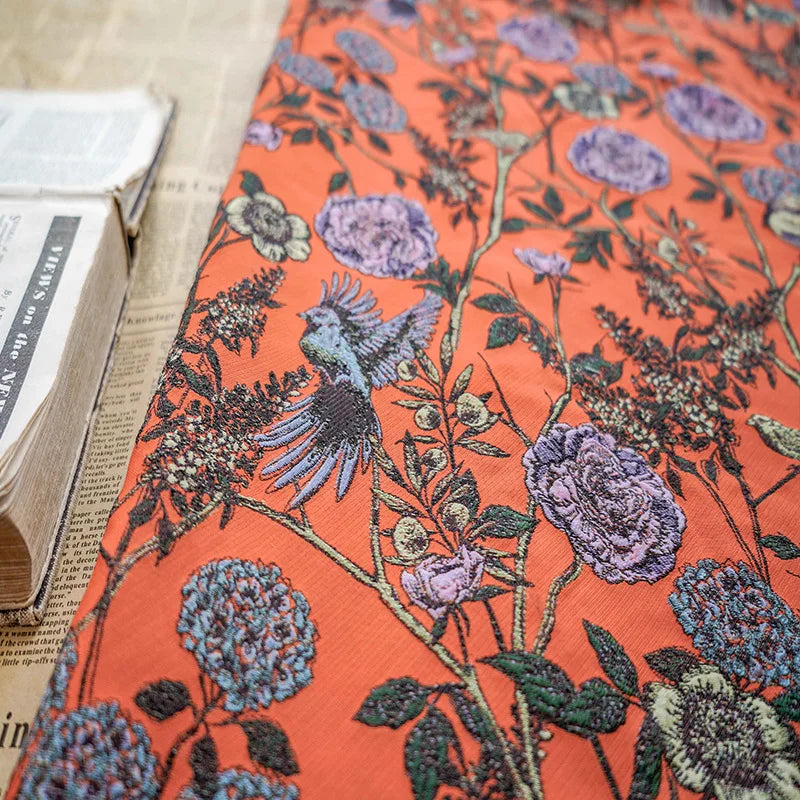 tissu polyester opaque orange floral oiseaux largeur 140cm respectueux environnement Jacquard coudre bricolage femmes