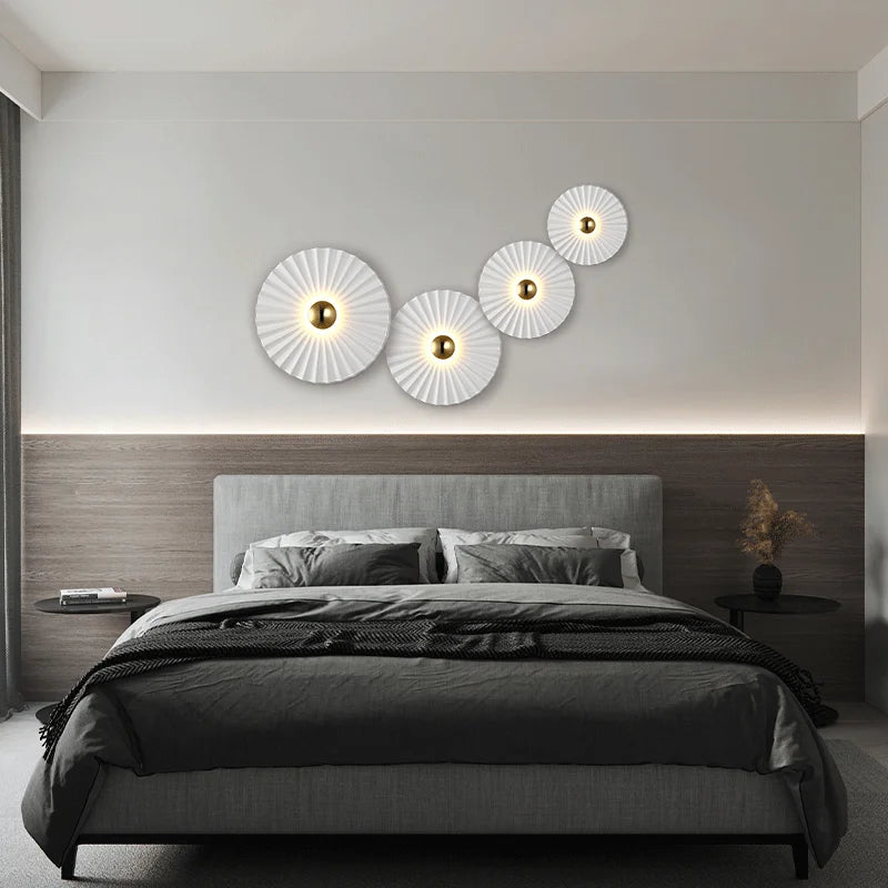 applique murale moderne blanche doré rayures concentriques éclairage led mur fixé chambre salon étude