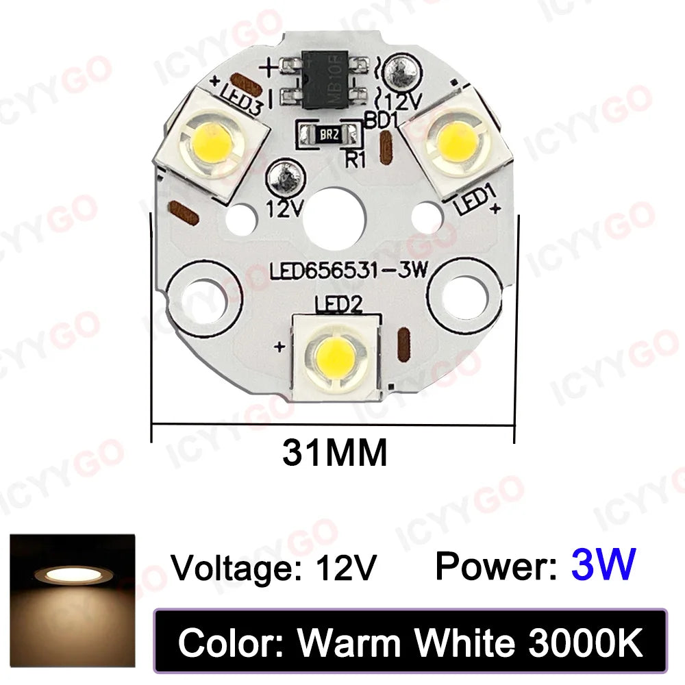 modules led blanc chaud 3w 12v 31mm industriels trous fixation