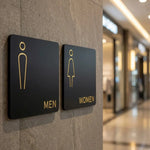 panneau toilette moderne adhésif symbole homme femme wc handicapé noir doréscrição