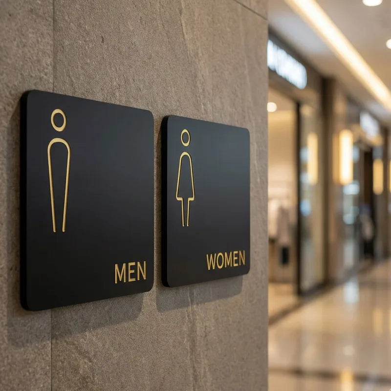 panneau toilette moderne adhésif symbole homme femme wc handicapé noir doréscrição