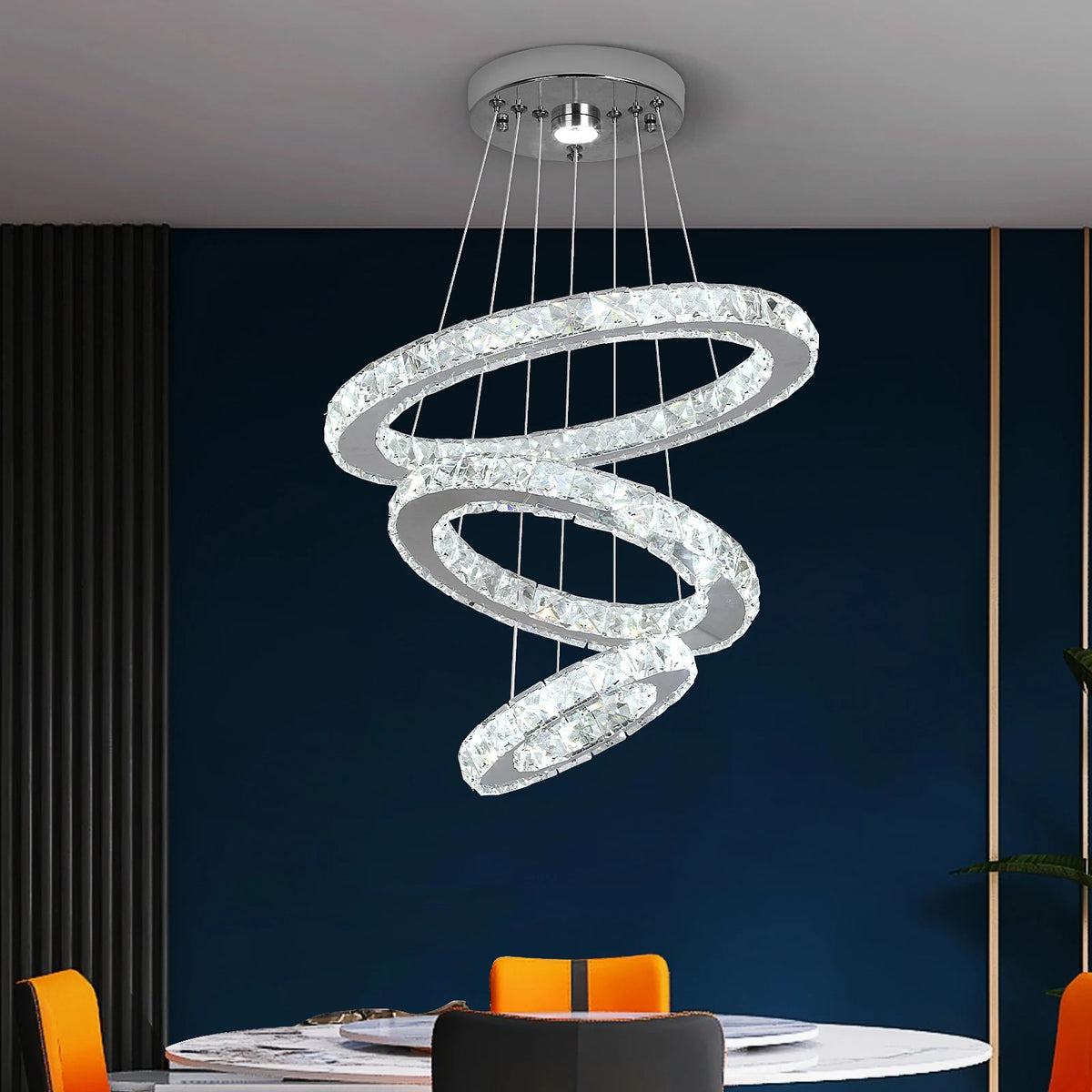 Suspension lumineuse moderne acier inoxydable blanc doré strass brillant 20+ LED dimmable télécommande