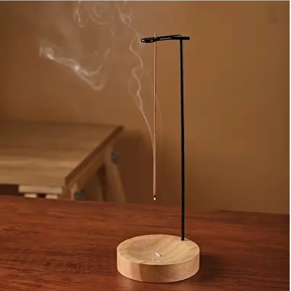 support encens bois naturel noir minimaliste moderne adhésif inclusion encens zen salon meditation deco