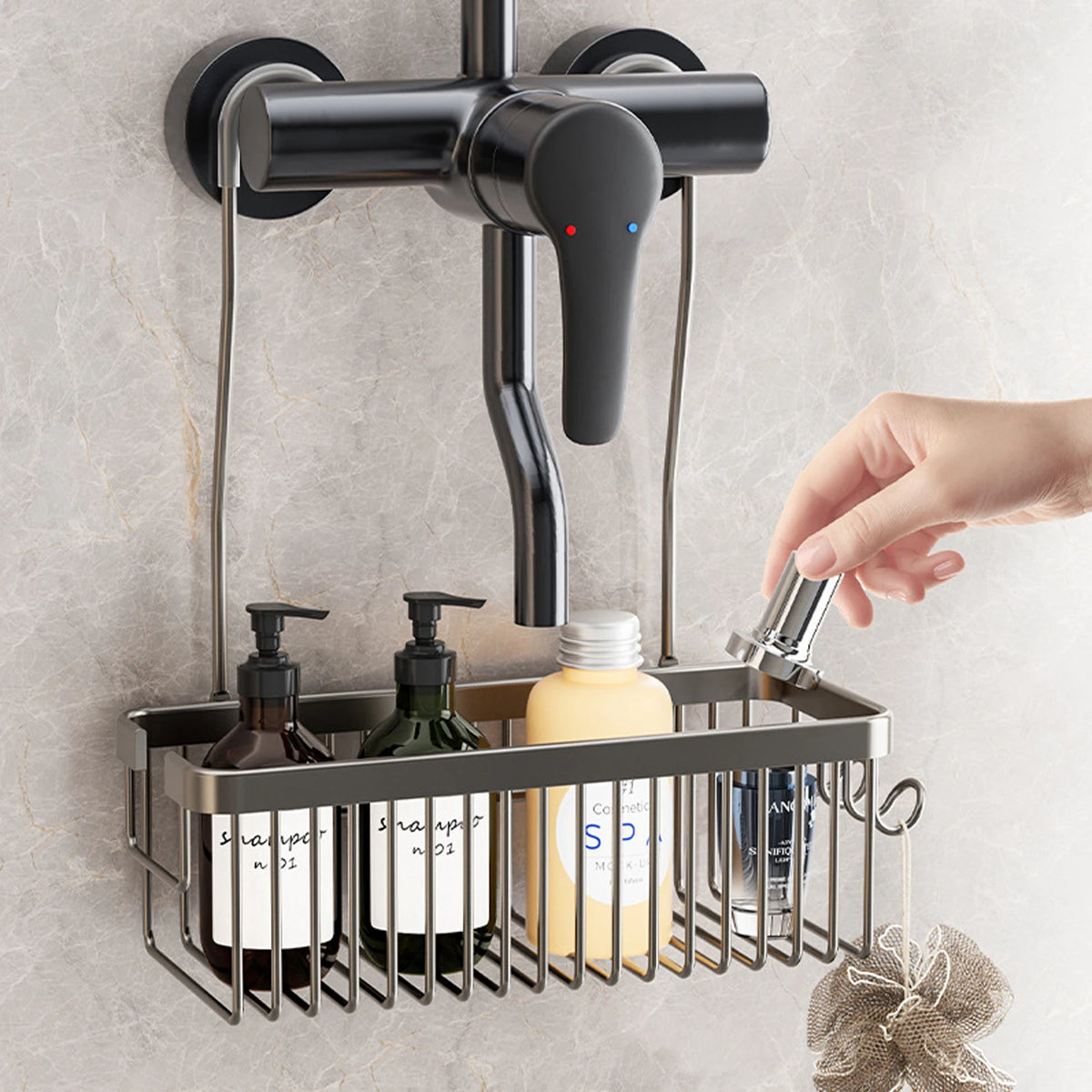 porte savon mural noir moderne support bain vis fixe shampooing savon lisse aluminium respectueux