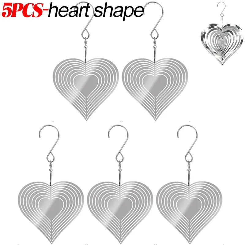 mobiles vent argentés spirales coeurs modernes decoration exterieur cloches rondes