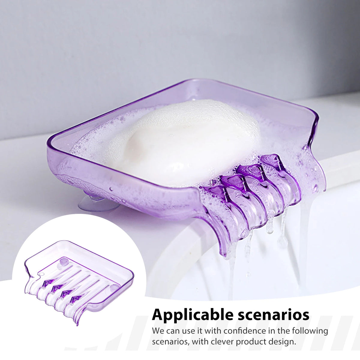 support savon violet translucent moderne salle bain drainage automatique lisse minimaliste plastique