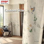 rideau fleur feuilles oiseaux beige translucide chinois moderne fenêtre française