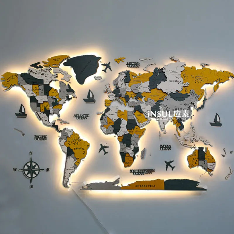 Détail de la carte du monde lumineuse avec éclairage doux