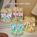 boîte gâteau lumineuse transparente tulipes colorées moderne décoration chambre veilleuse artisanale feuilles plastique