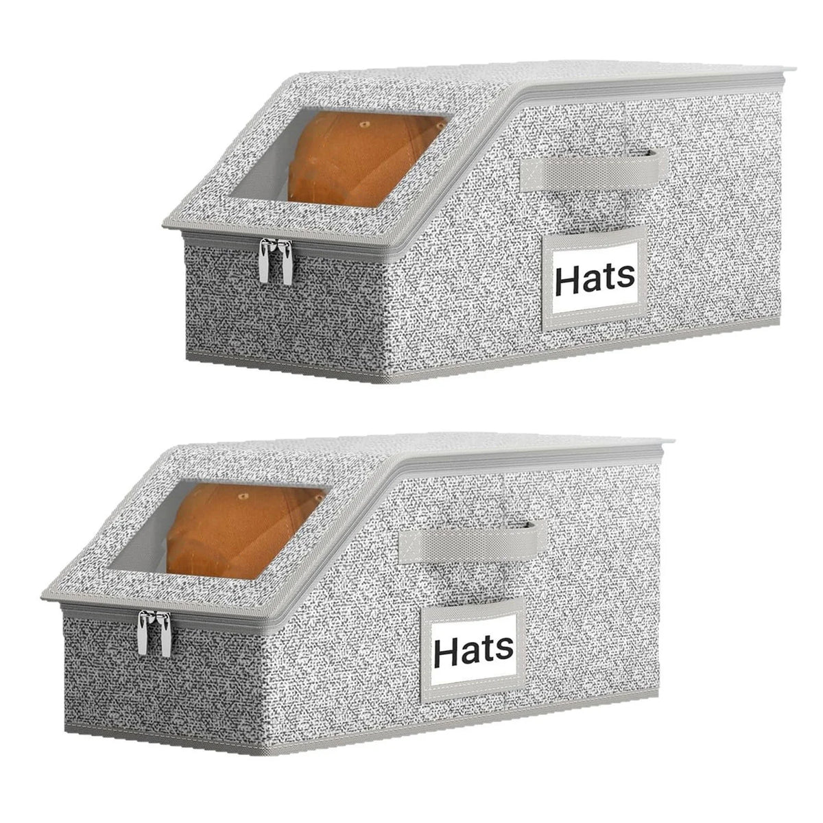boîte rangement chapeaux gris tissu moderne fenêtre transparente anti poussière pratique réutilisable organisateur chapeaux