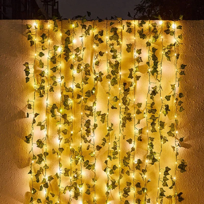 guirlande solaire imperméable feuilles vertes lumières blanches 10m 5m 2m moderne décoration extérieure noël