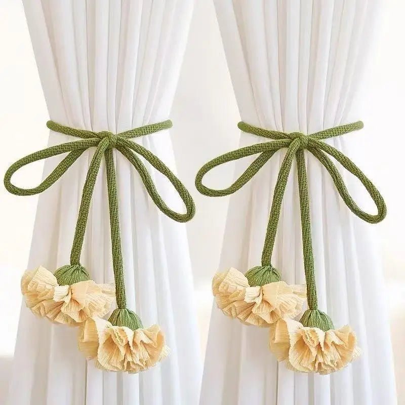 attaches rideaux fleurs tissu coton vert blanc violet orange floral champêtre