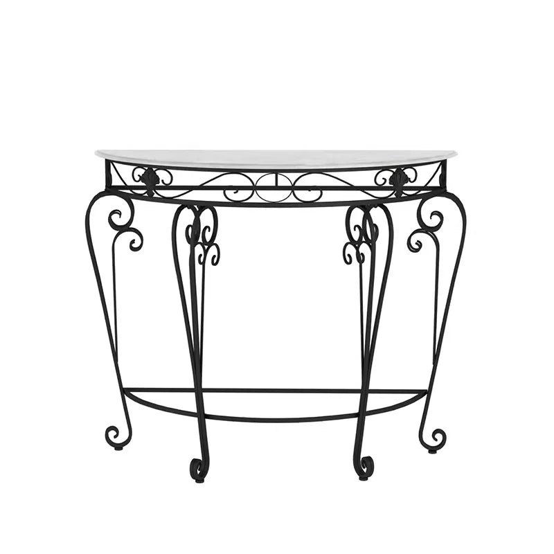 console meuble demi lune or marbre floral classique vintage blanc noir ornementé