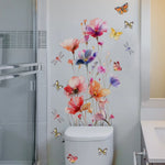 autocollant mural fleurs papillons aquarelle moderne floral résistant l'eau mur carrelage meubles 42cm 50cm