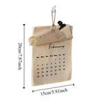 calendrier mural tissu beige clair rustique minimaliste clip magnétique ficelle décembre 2026 opaque