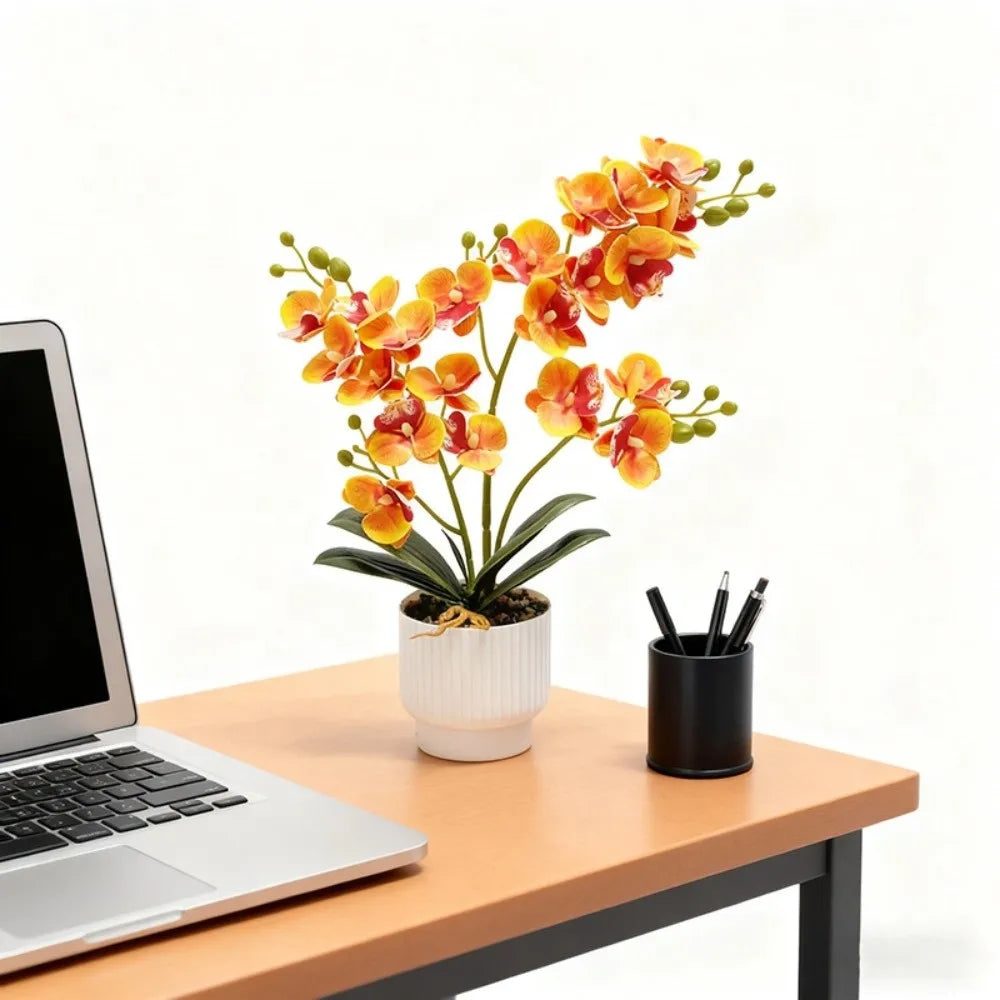 décoration intérieure orchidées artificielles fleurs douces moderne pot blanc feux vertes
