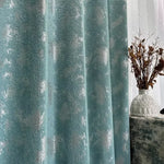 rideau occultant bleu clair gris argenté motif abstrait moderne salon chambre fenêtre maison élégant