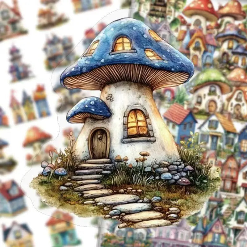 puzzle fantaisiste maison champignons multicolore aquarelle artistique enfants conte fées educatif jouet éducatif