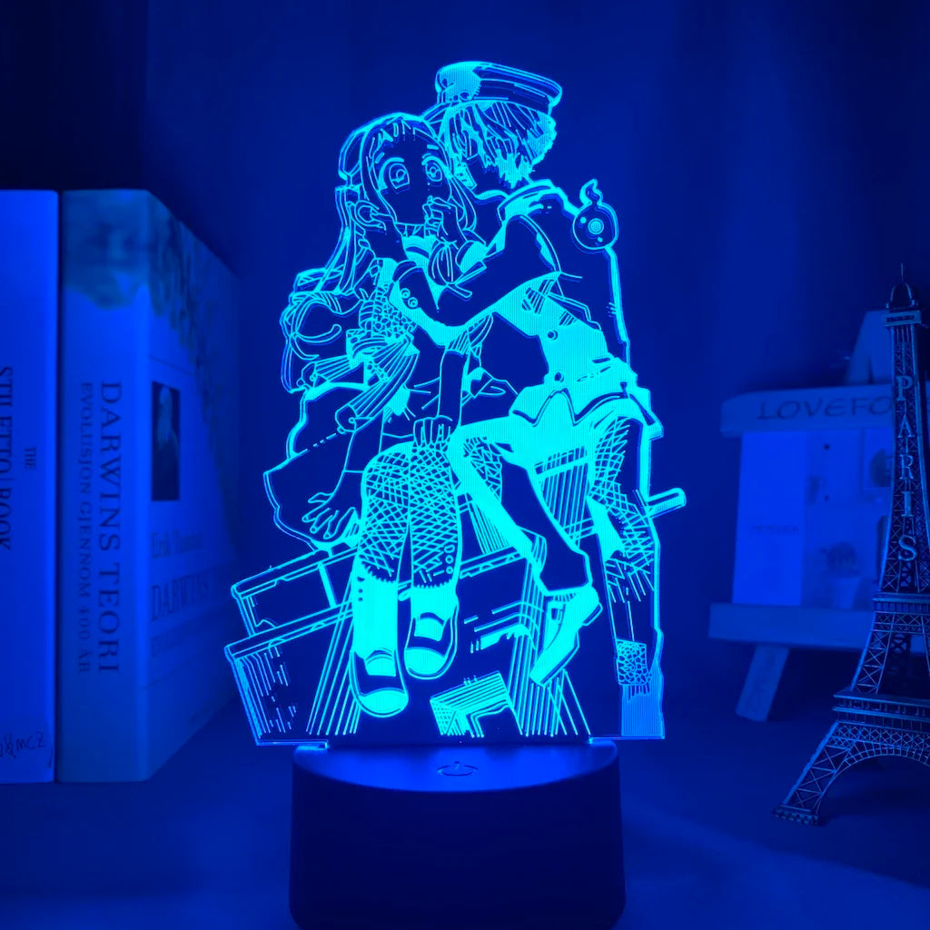 lampe table led transparente moderne illustration 3d personnages embrassant détails valises accessoire base solide