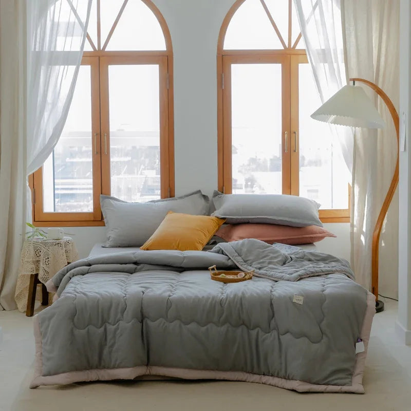 lit léger couvre lit quilté doux été coton polyester bleu clair gris rose vert