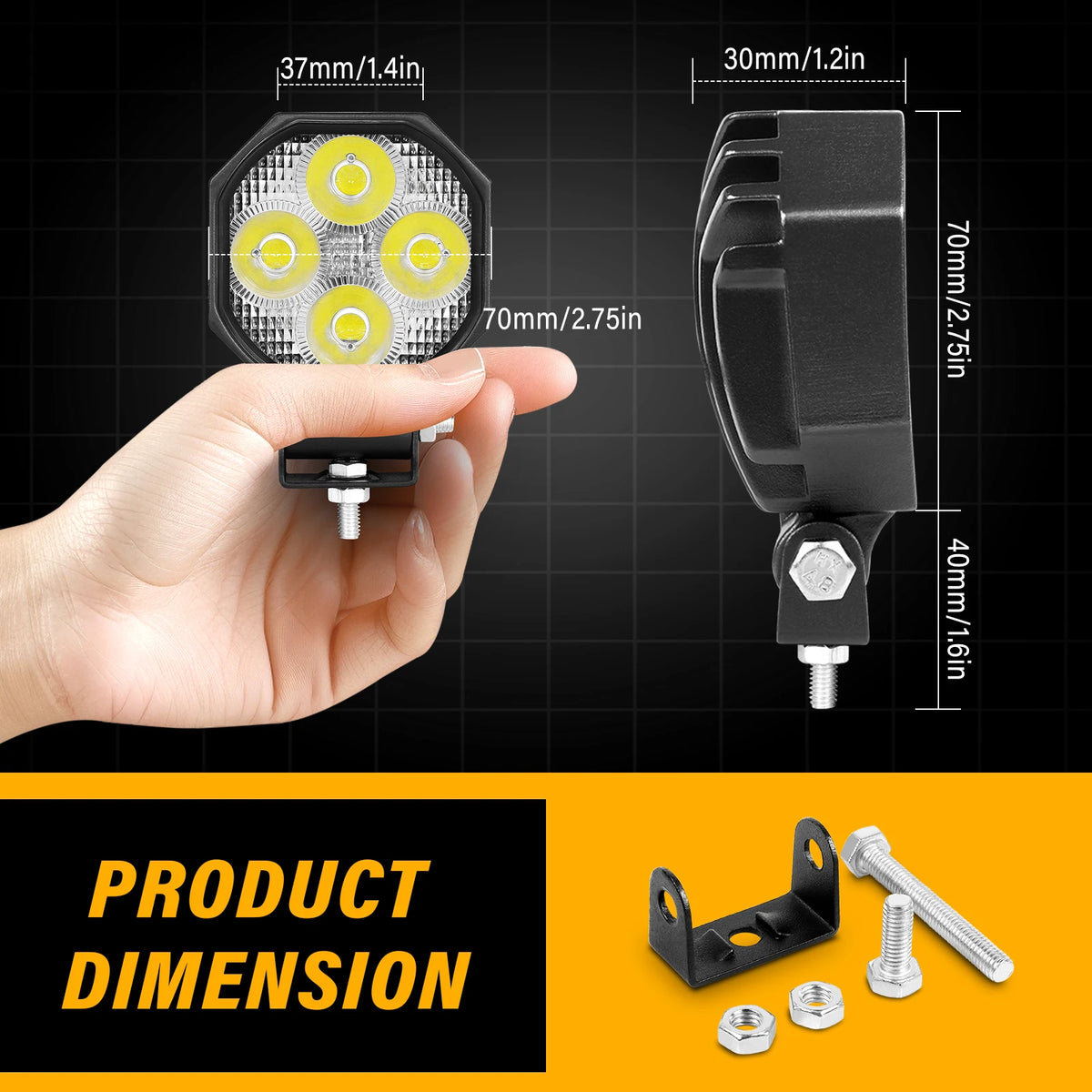 lampe travail led noir 16w ip67 spot flood 30000h robuste