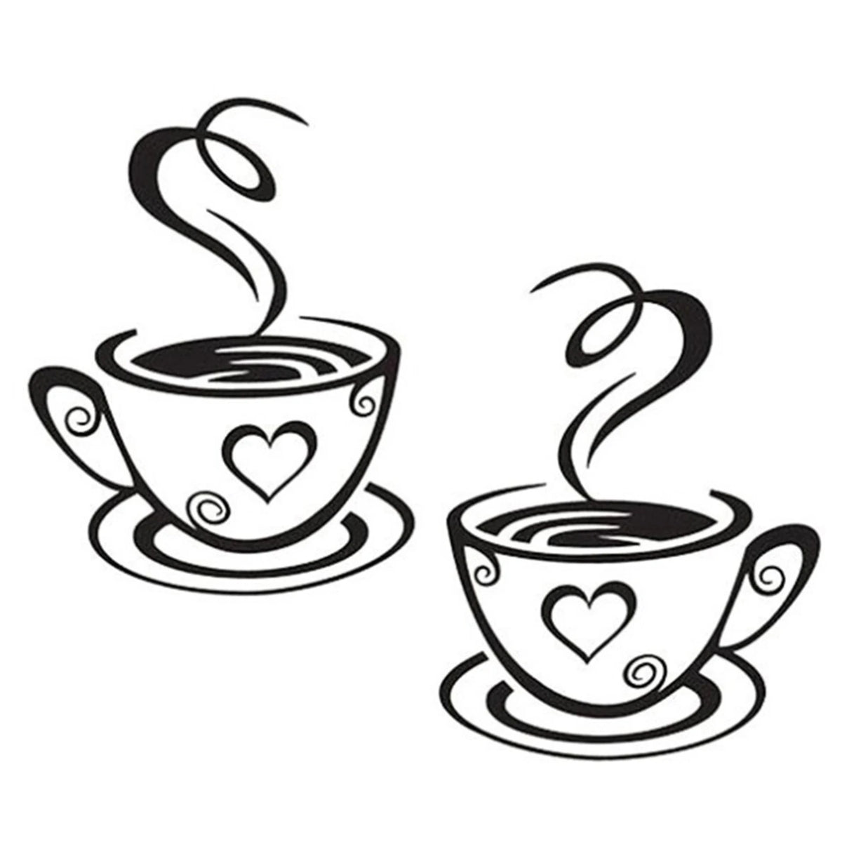 autocollant mural moderne tasse coeur fumée stylisée noir minimaliste adhésif
