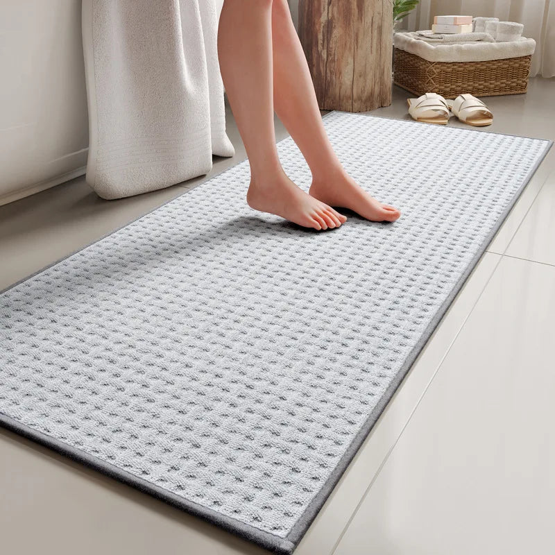 tapis salle bain microfibre beige gris moderne antidérapant absorbant rapide séchage texture géométrique